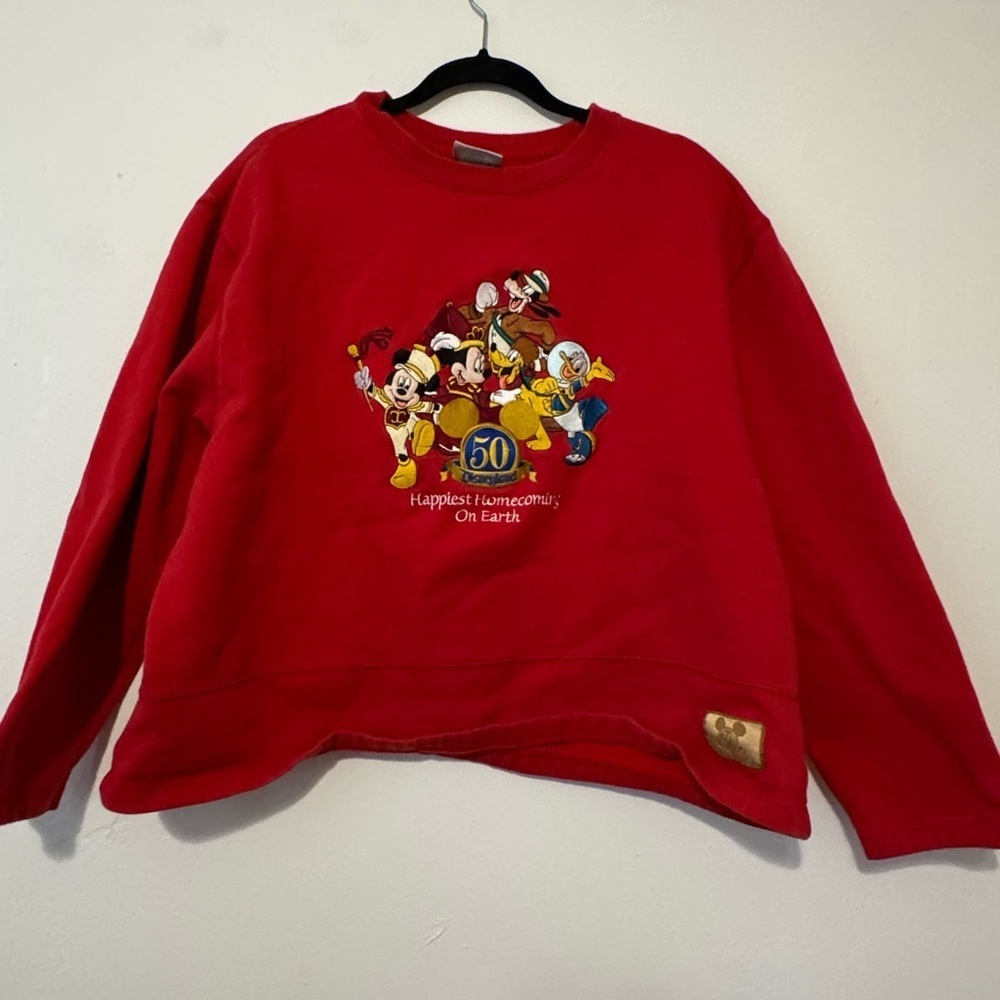 Disney 50th Anniversary Embroidered Sweatshirt Size XL Red Crewneck Cotton Blend